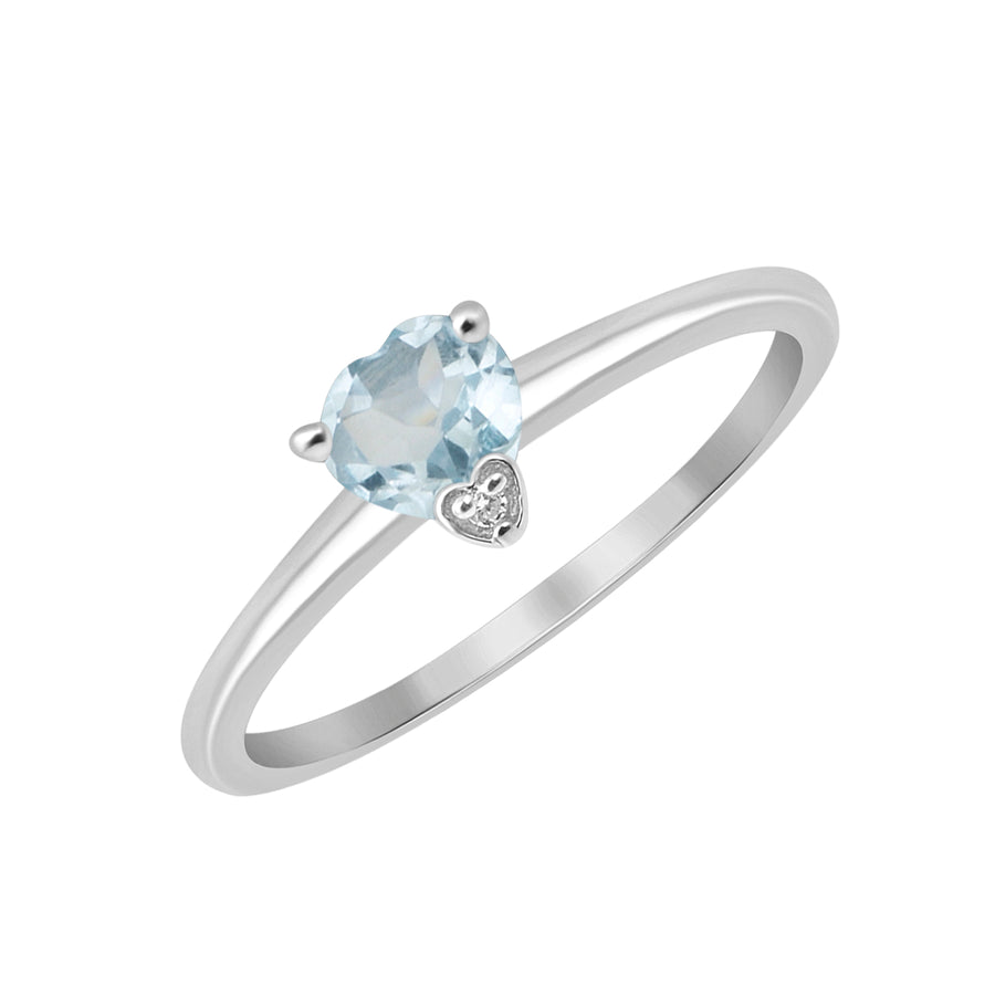 Aquamarine Heart Solitaire Ring - Sterling Silver