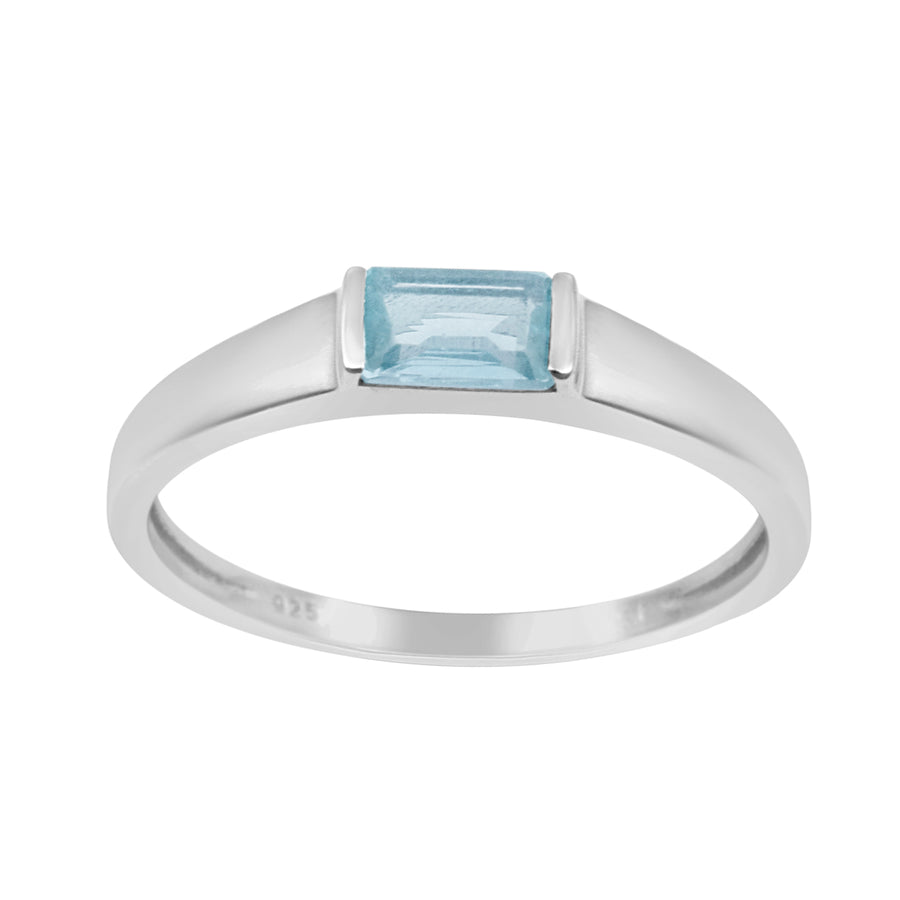 Aquamarine Minimalist Bar Setting Solitaire Ring -Sterling Silver