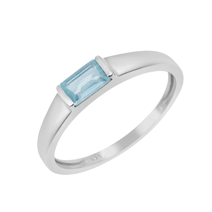 Aquamarine Minimalist Bar Setting Solitaire Ring -Sterling Silver