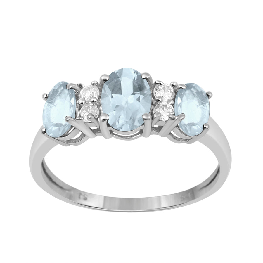 Aquamarine Three Stone Promise Ring - Sterling Silver