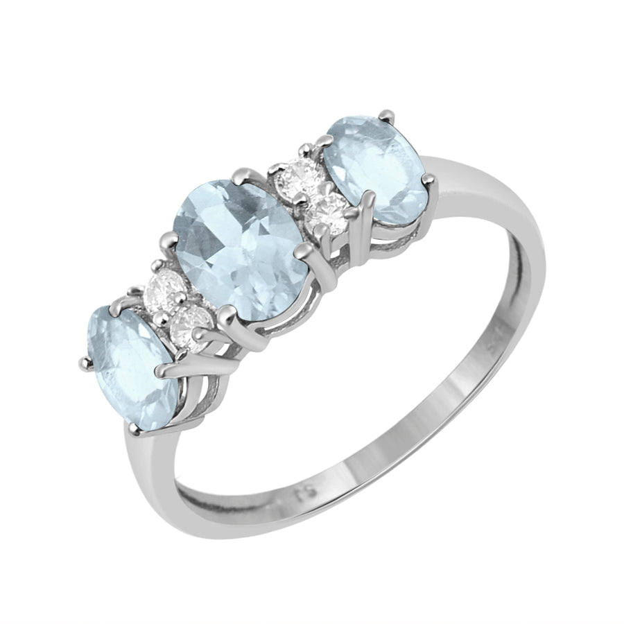 Aquamarine Three Stone Promise Ring - Sterling Silver