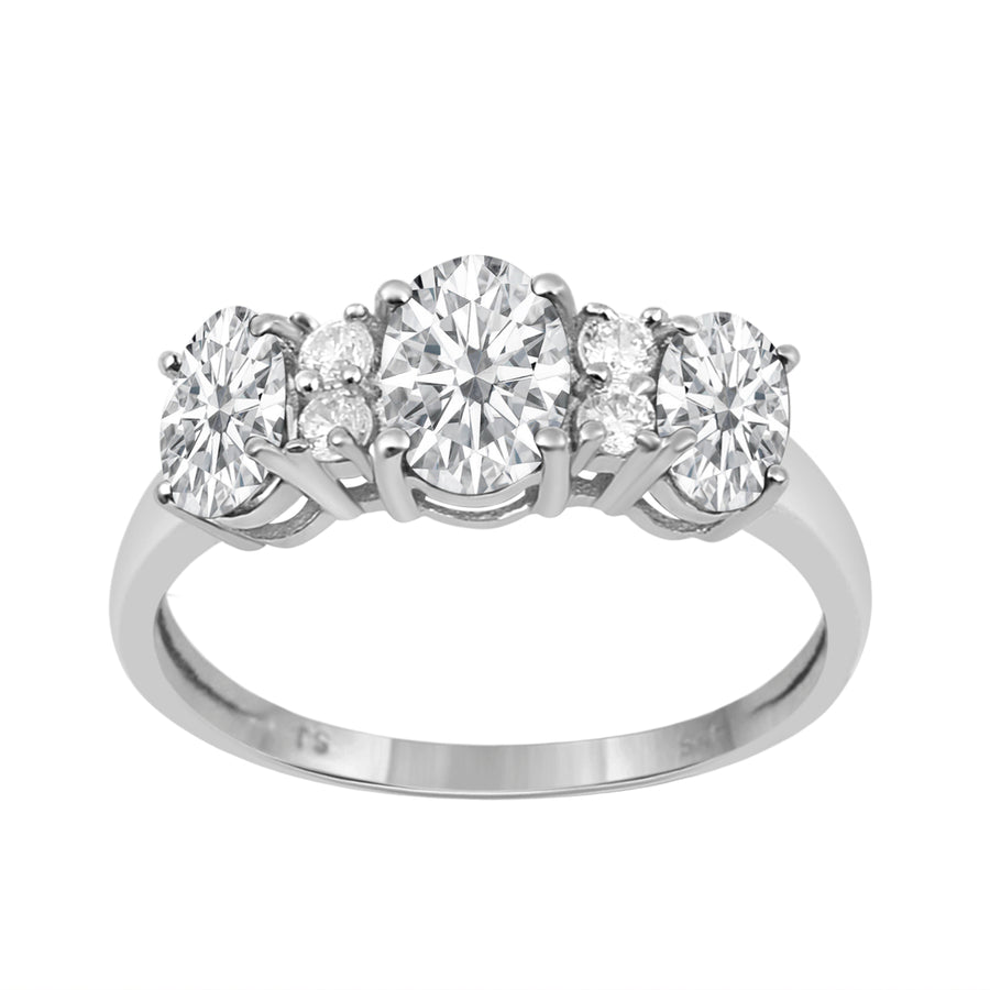 Moissanite Three Stone Cluster Accent Ring – Sterling Silver