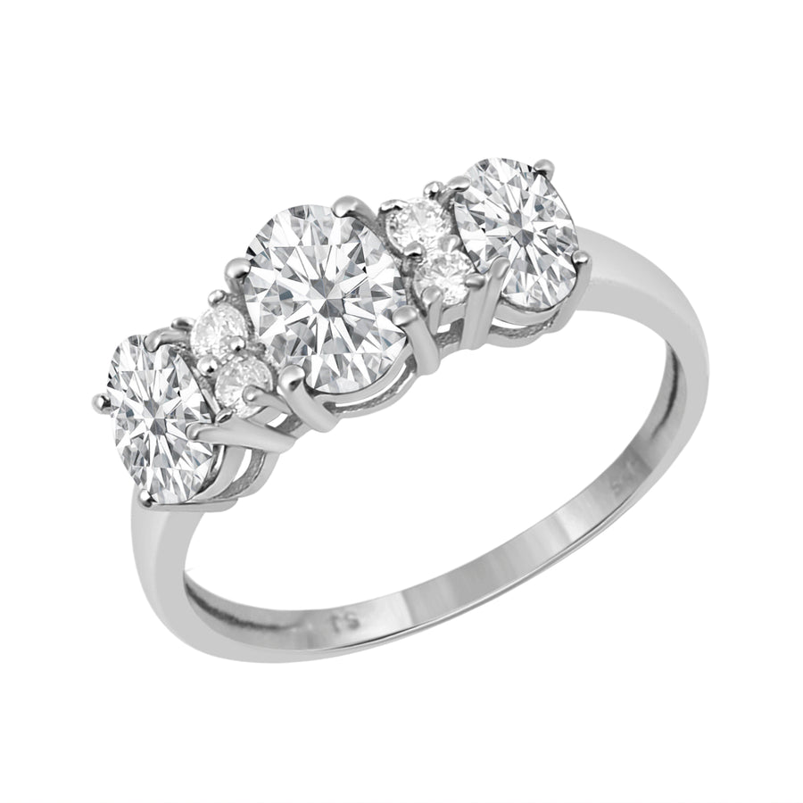 Moissanite Three Stone Cluster Accent Ring – Sterling Silver