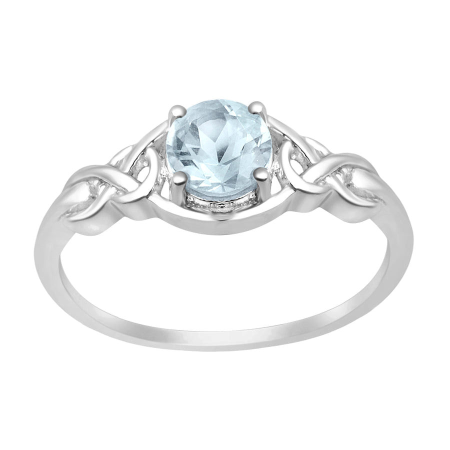 Aquamarine Celtic Knot Inspired Design Ring - Sterling Silver