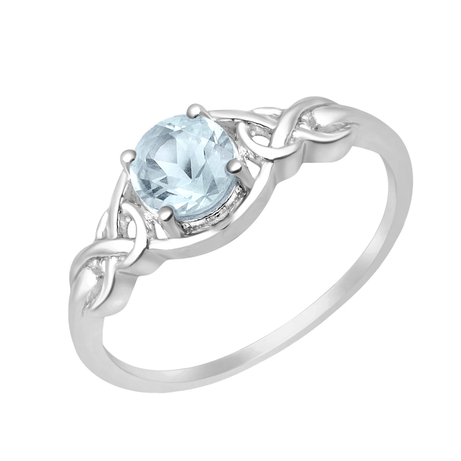 Aquamarine Celtic Knot Inspired Design Ring - Sterling Silver