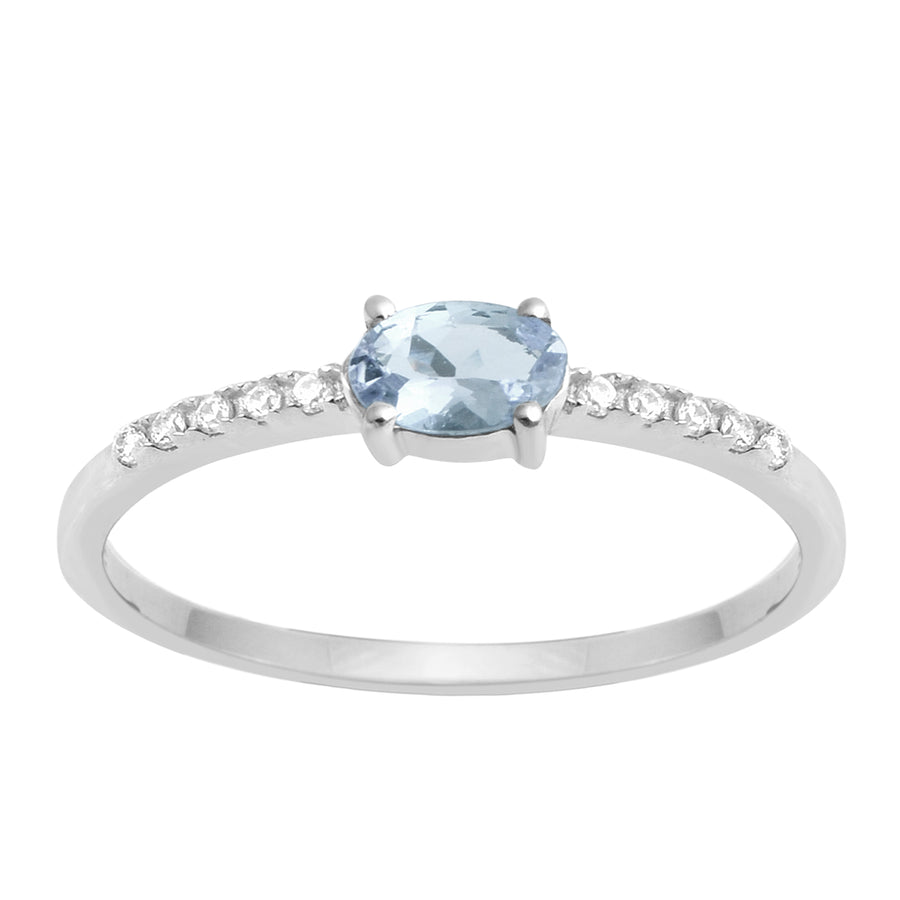 Aquamarine Elegant Classic Solitaire Ring - Sterling Silver