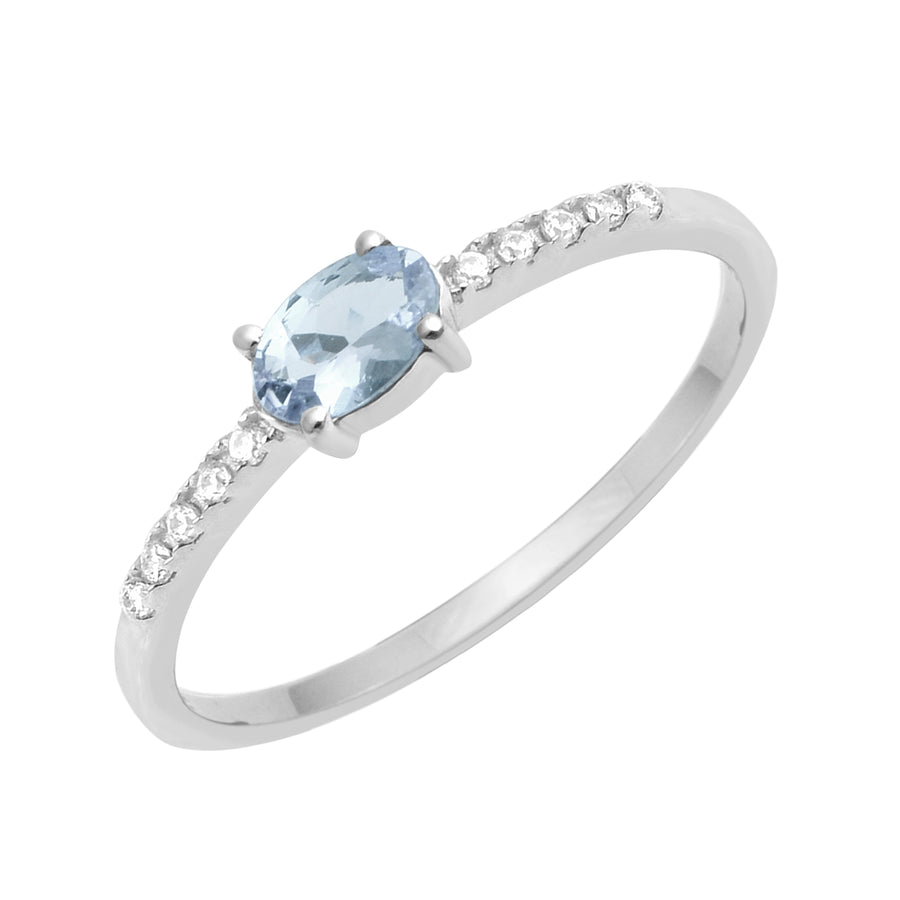 Aquamarine Elegant Classic Solitaire Ring - Sterling Silver
