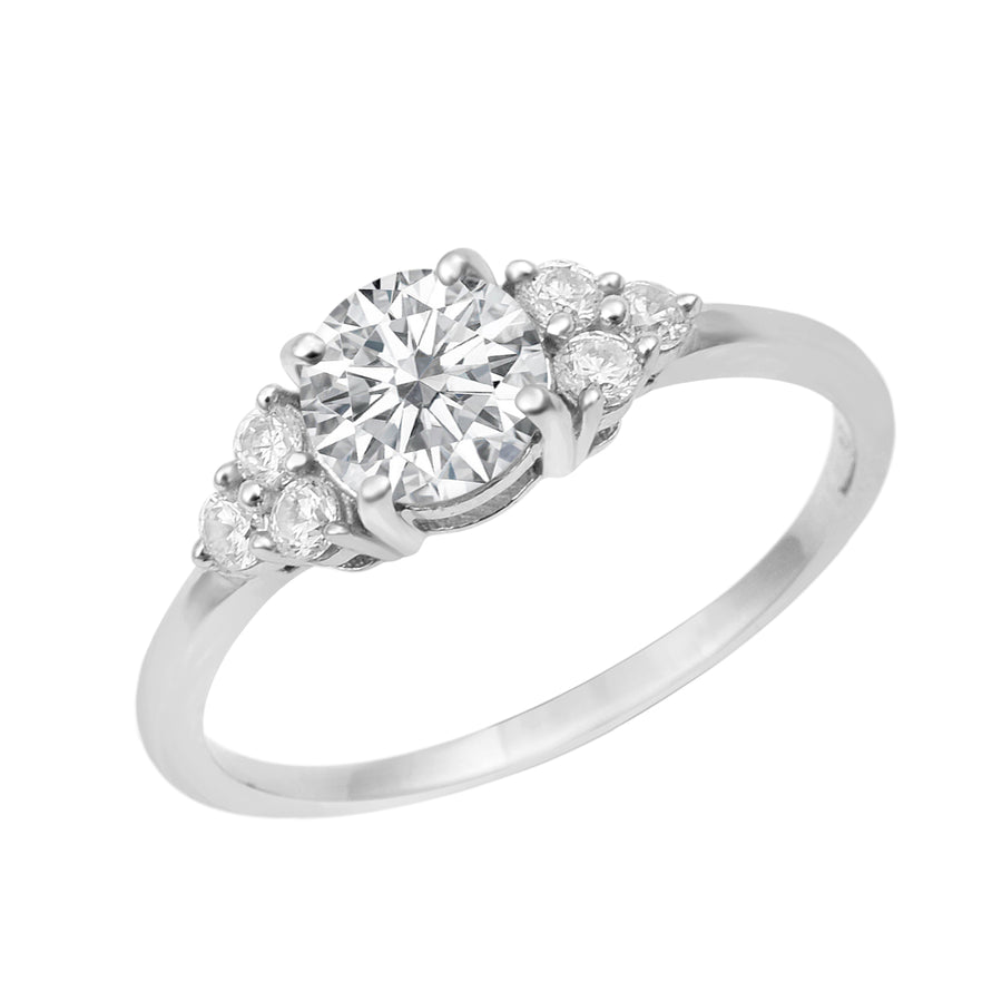 Moissanite Cluster Tapered Accent Ring – Sterling Silver