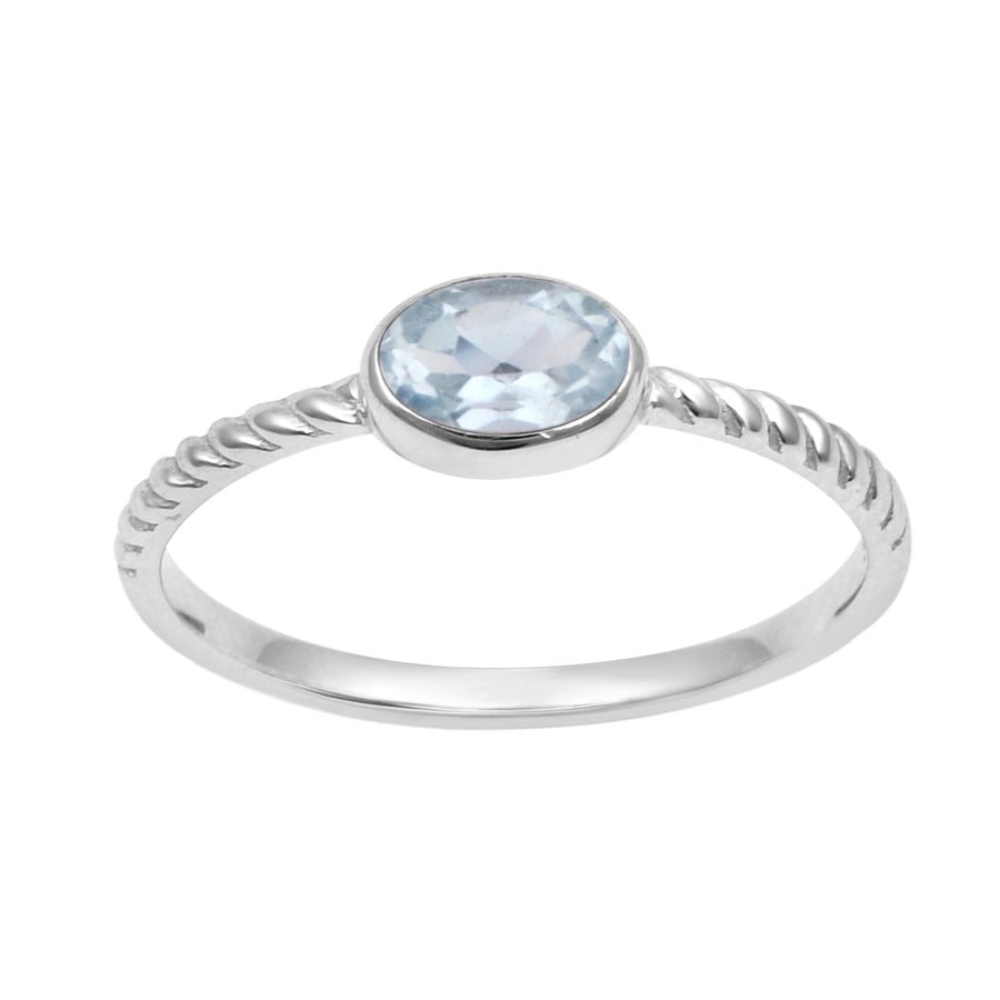 Aquamarine Solitaire Twisted Shank Ring - Sterling Silver