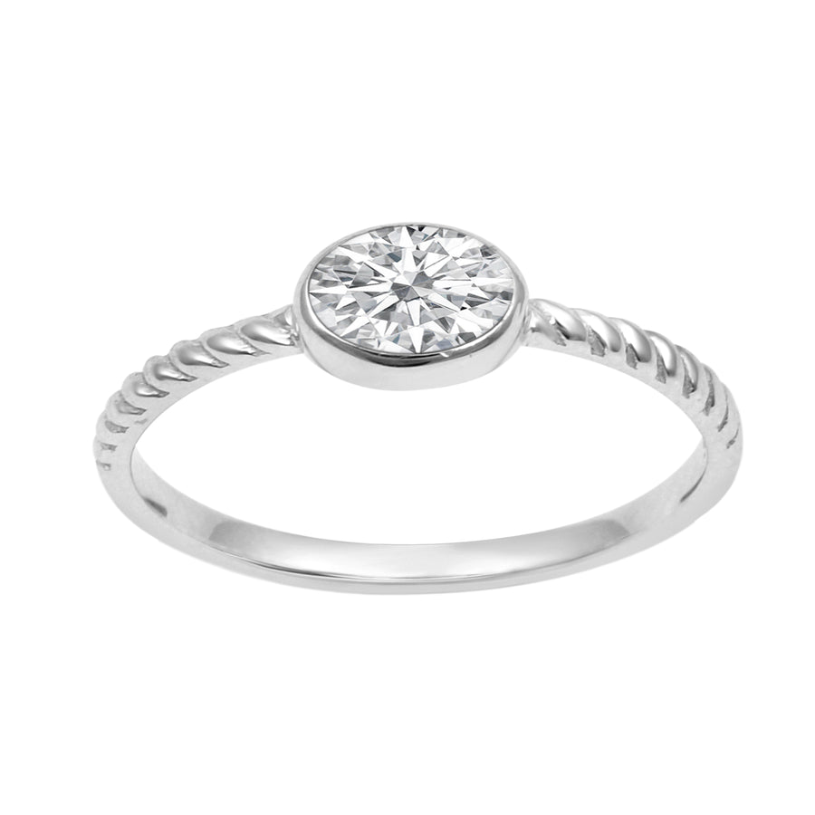 Moissanite Solitaire Twisted Rope Bezel Ring – Sterling Silver