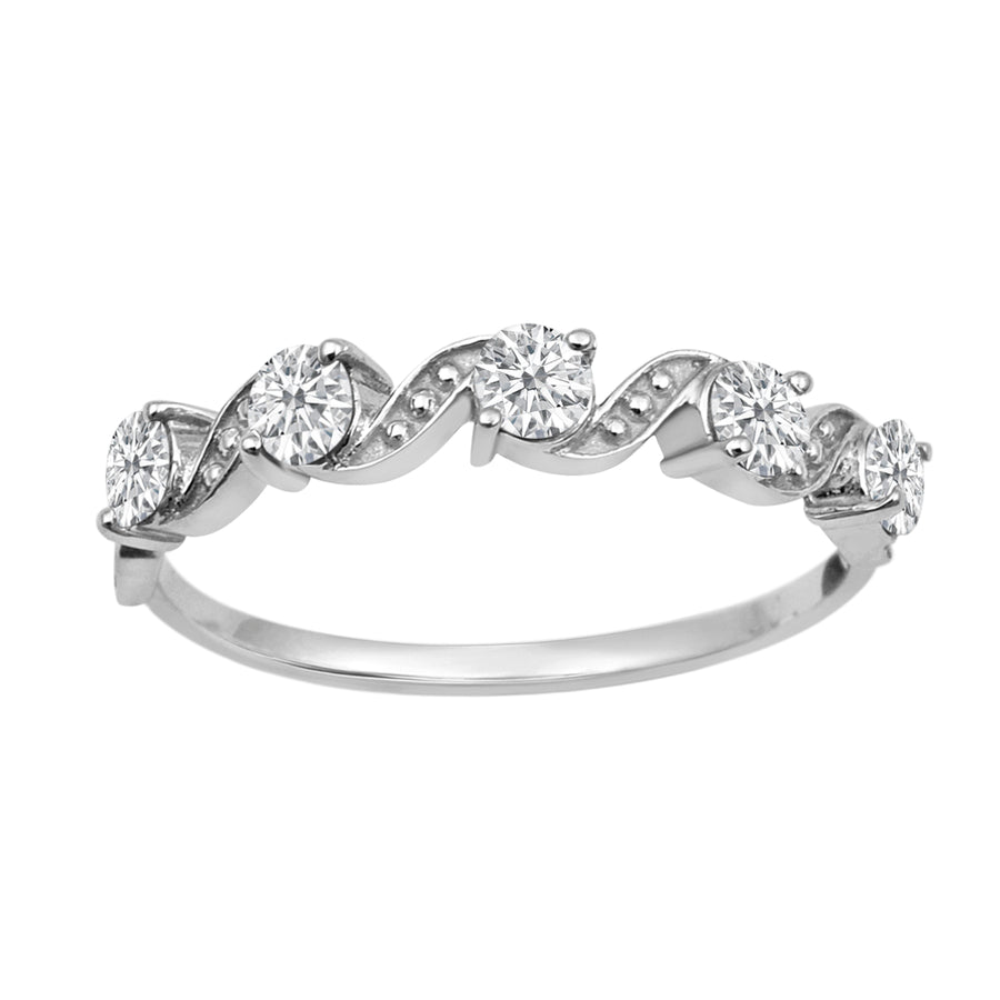 Moissanite Wave Band Ring – Sterling Silver