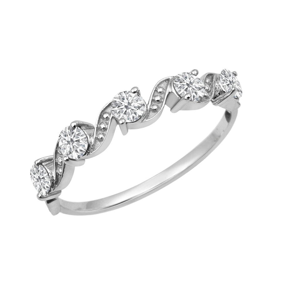 Moissanite Wave Band Ring – Sterling Silver
