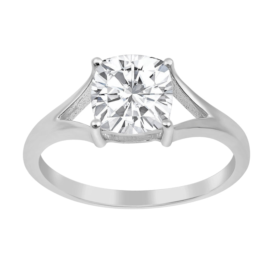 Moissanite Solitaire Split Shank Ring – Sterling Silver