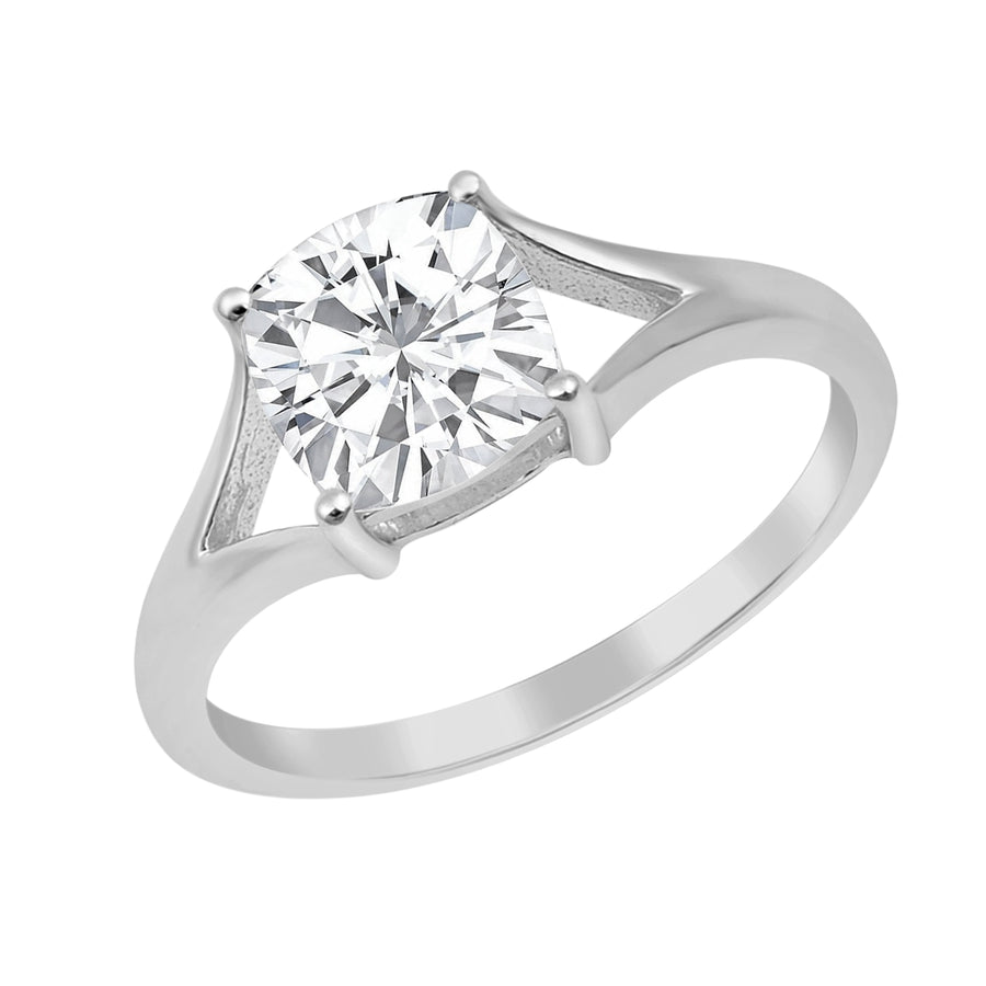Moissanite Solitaire Split Shank Ring – Sterling Silver
