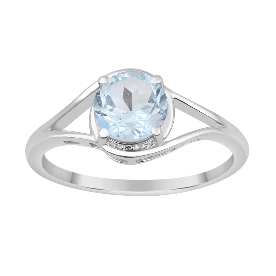 Aquamarine Round Solitaire Ring -Sterling Silver