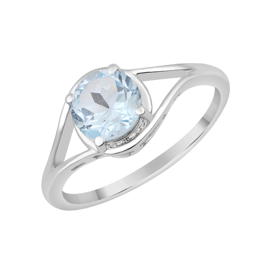 Aquamarine Round Solitaire Ring -Sterling Silver