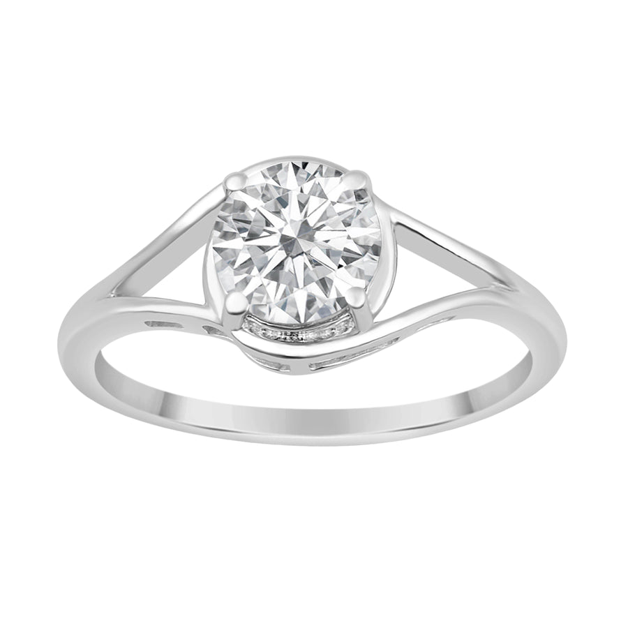 Moissanite Solitaire Split Shank Ring – Sterling Silver