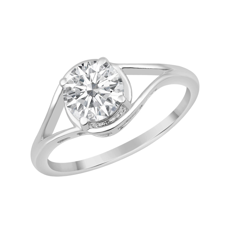 Moissanite Solitaire Split Shank Ring – Sterling Silver