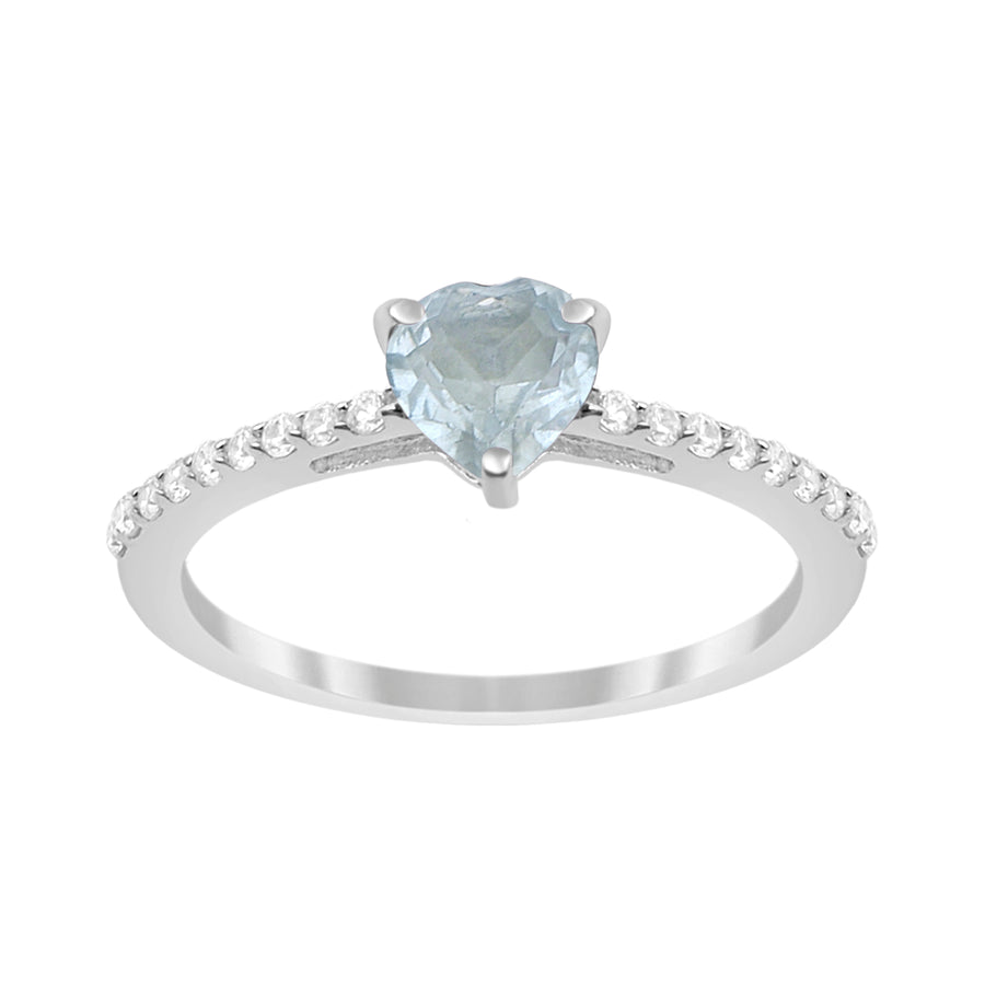Aquamarine Solitaire Heart Ring -Sterling Silver