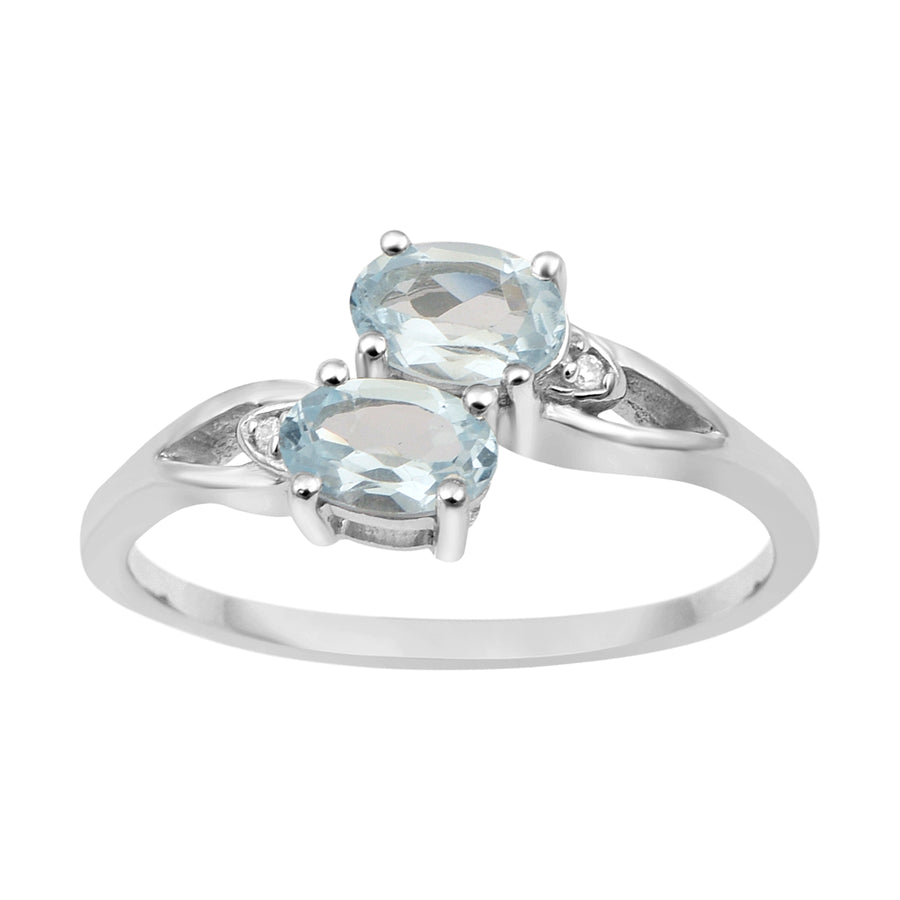 Aquamarine Two Stone Ring- Sterling Silver