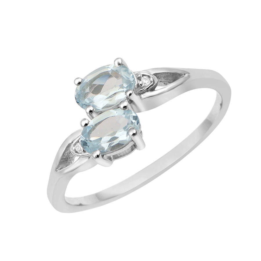 Aquamarine Two Stone Ring- Sterling Silver