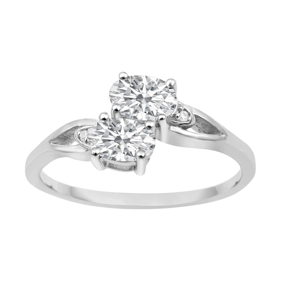 Moissanite Two Stone Bypass Promise Ring – Sterling Silver