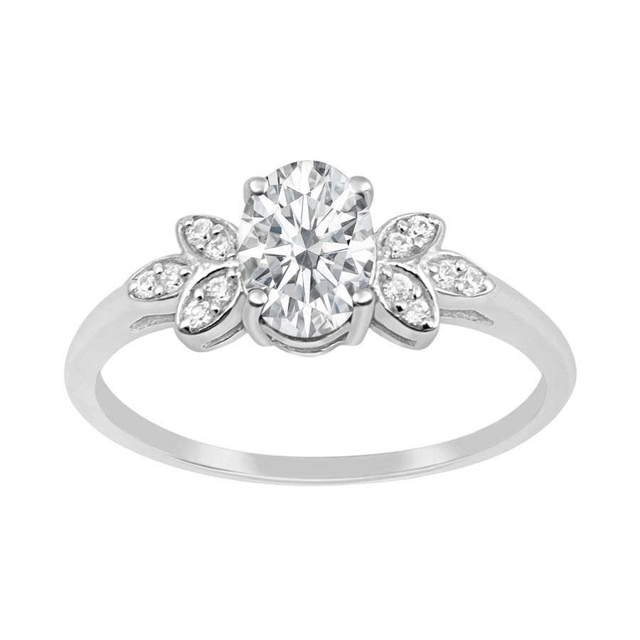 Moissanite Floral Leaf Accent Ring – Sterling Silver