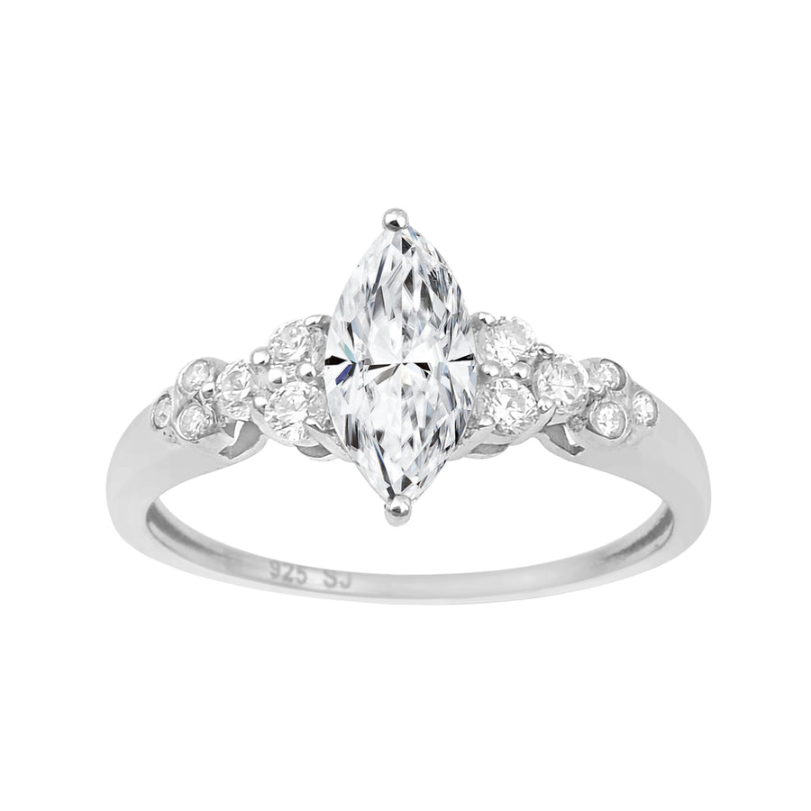 Moissanite Cluster Vintage Floral Accent Ring – Sterling Silver