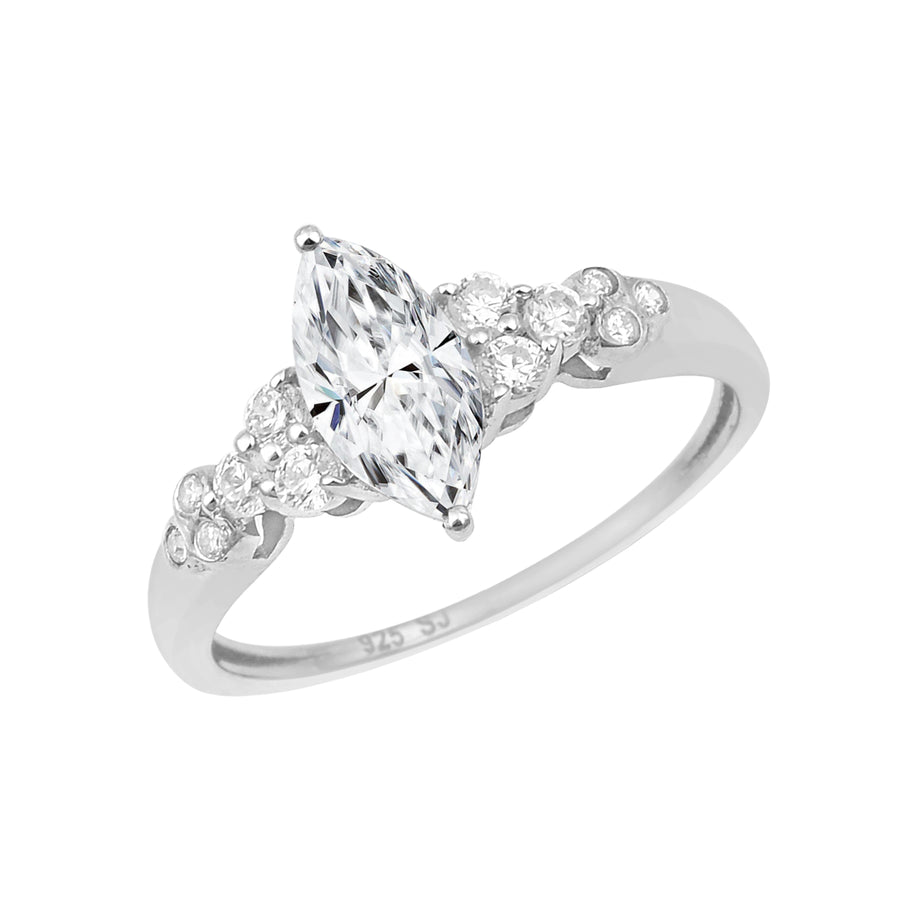 Moissanite Cluster Vintage Floral Accent Ring – Sterling Silver