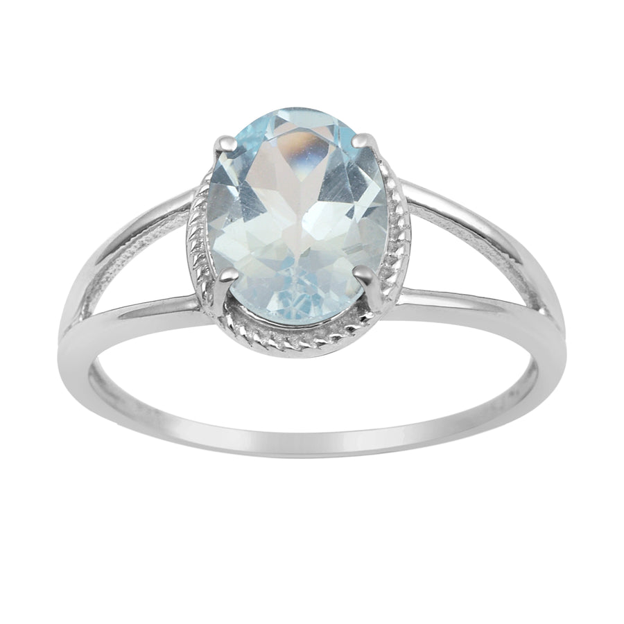 Aquamarine Solitaire Split Shank Ring -Sterling Silver