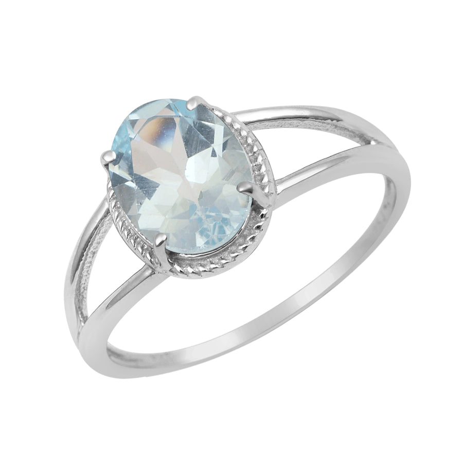 Aquamarine Solitaire Split Shank Ring -Sterling Silver