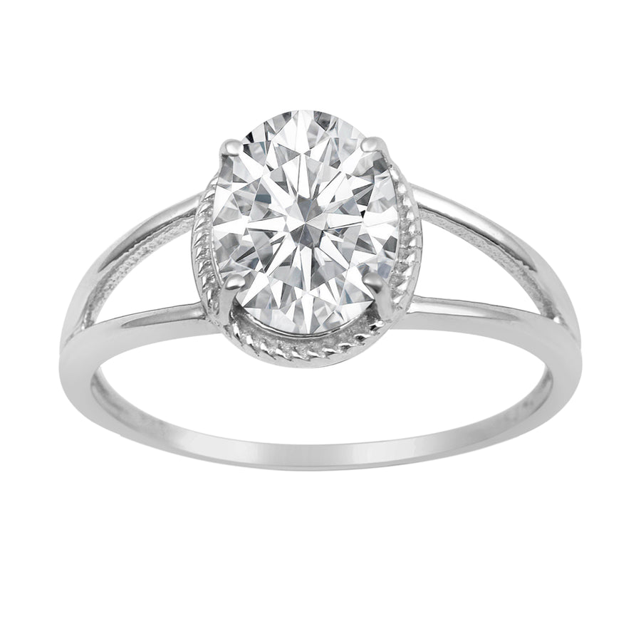 Moissanite Split Shank Milgrain Halo Ring – Sterling Silver