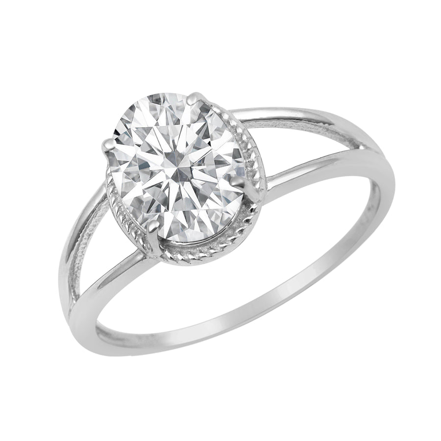 Moissanite Split Shank Milgrain Halo Ring – Sterling Silver