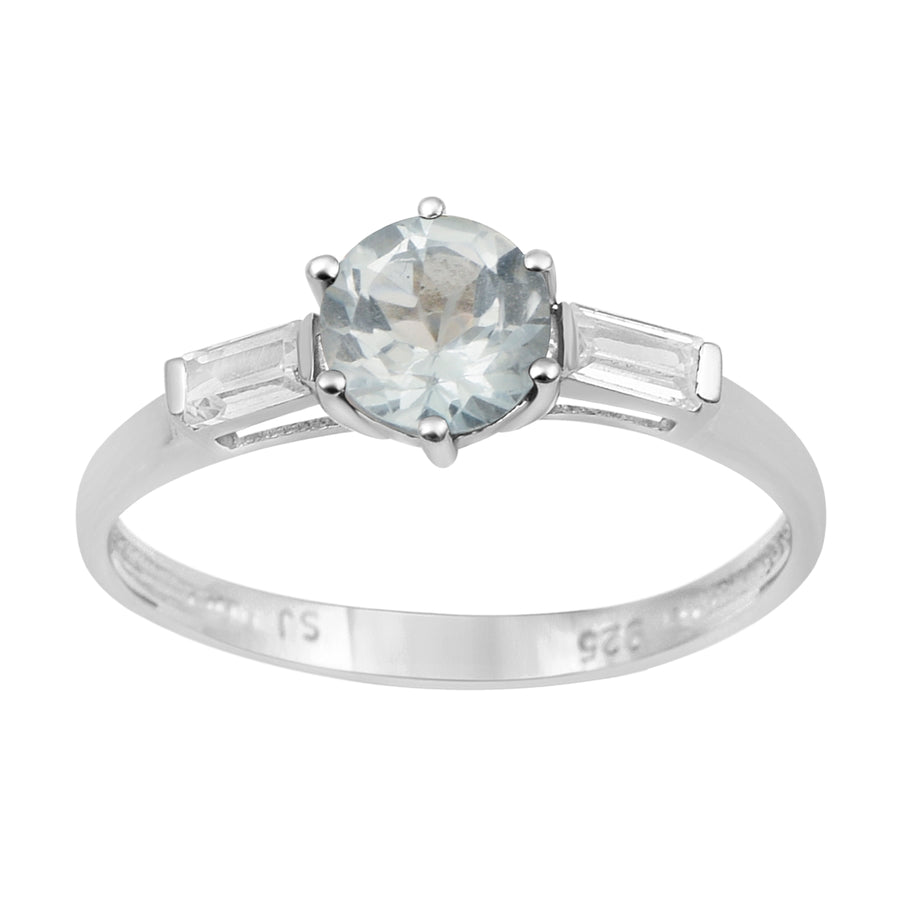 Aquamarine Classic Tapered Design Ring - Sterling Silver