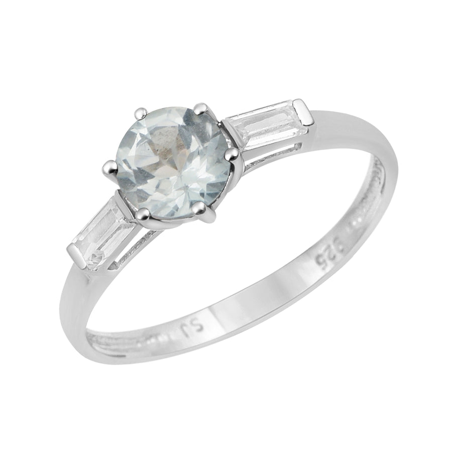 Aquamarine Classic Tapered Design Ring - Sterling Silver