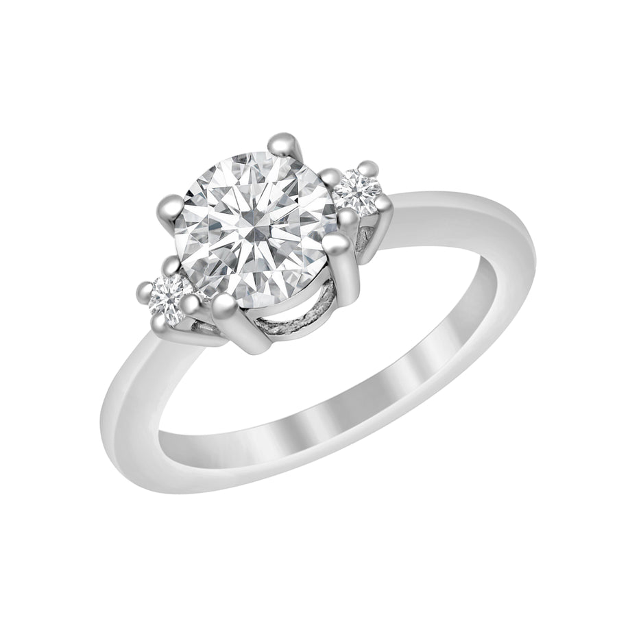 Moissanite Three Stone Ring - Sterling Silver