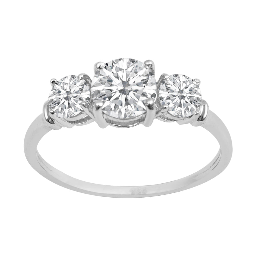 Moissanite Three Stone Ring – Sterling Silver