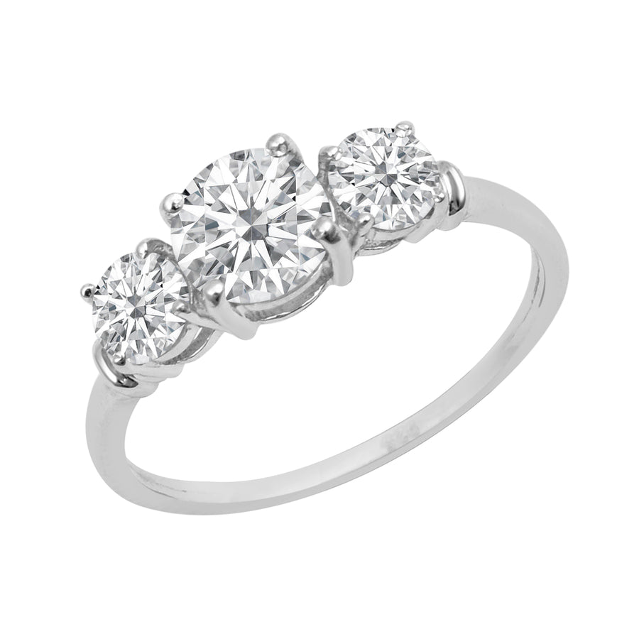 Moissanite Three Stone Ring – Sterling Silver