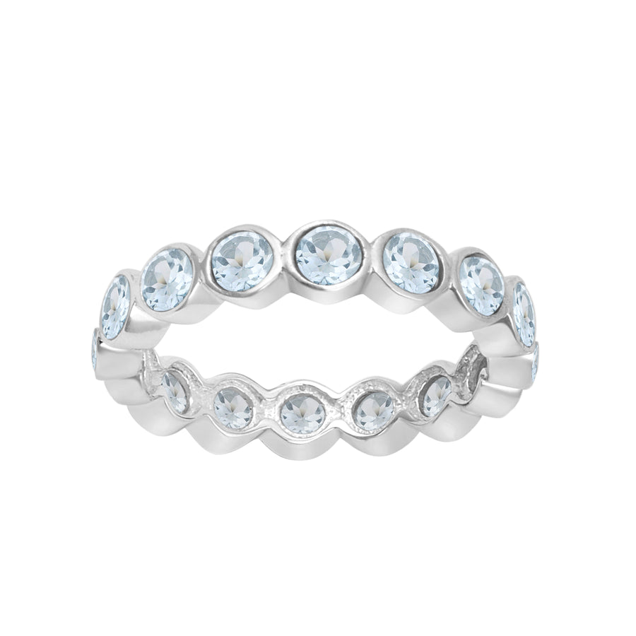 Aquamarine Bezel Set Eternity Ring - Sterling Silver