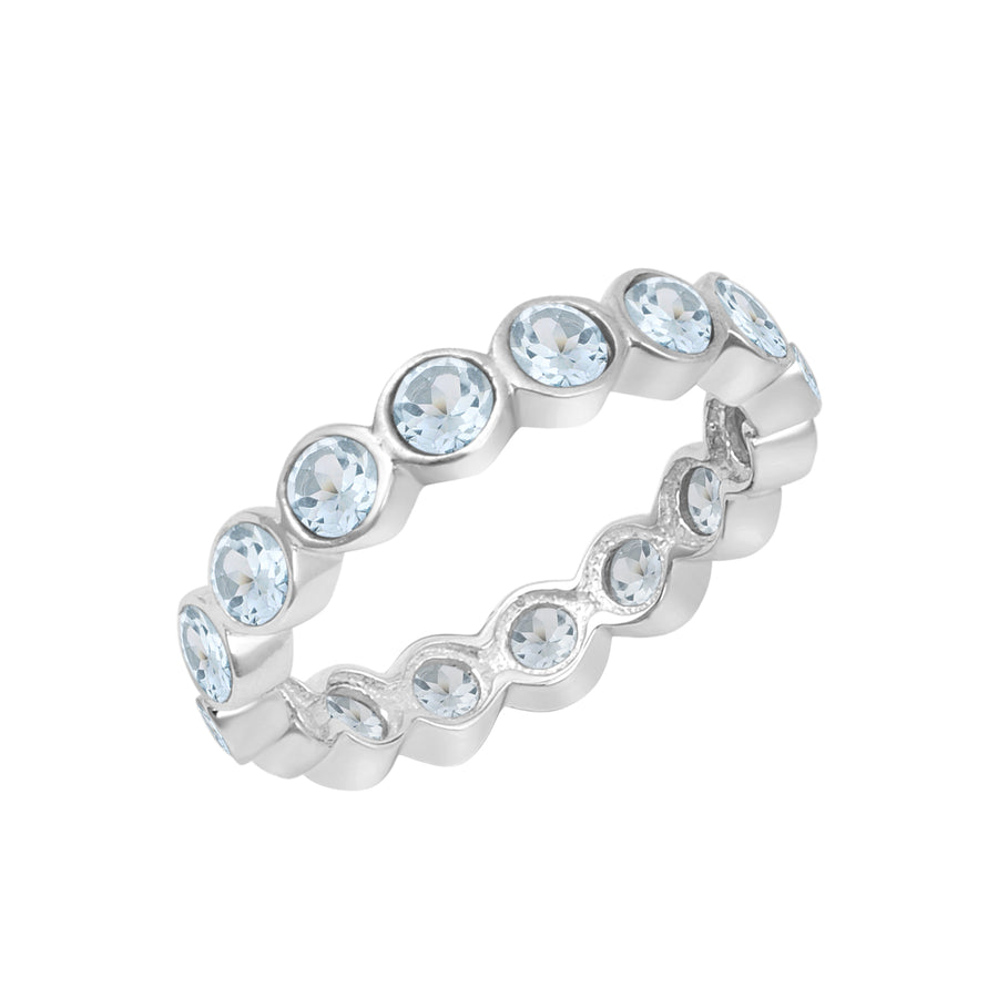 Aquamarine Bezel Set Eternity Ring - Sterling Silver