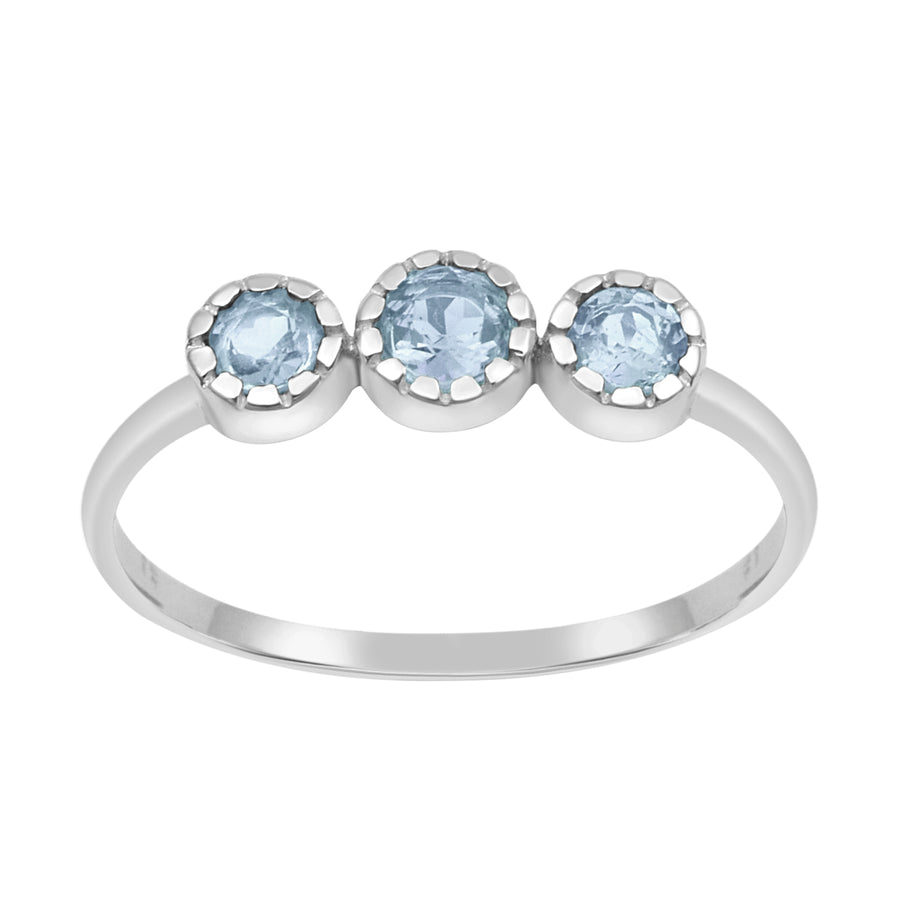 Aquamarine Three Stone Bezel Set Ring -Sterling Silver