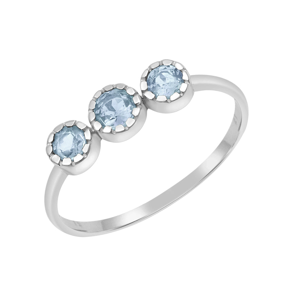 Aquamarine Three Stone Bezel Set Ring -Sterling Silver