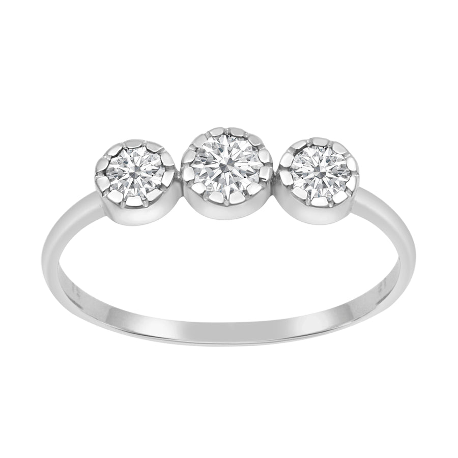Moissanite Three Stone Bezel Ring – Sterling Silver