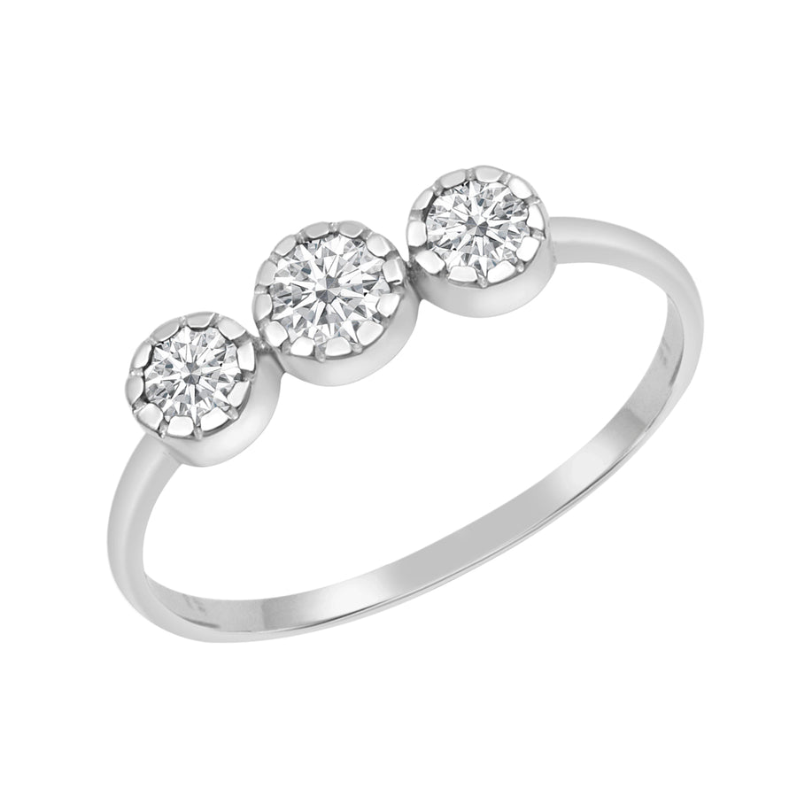 Moissanite Three Stone Bezel Ring – Sterling Silver