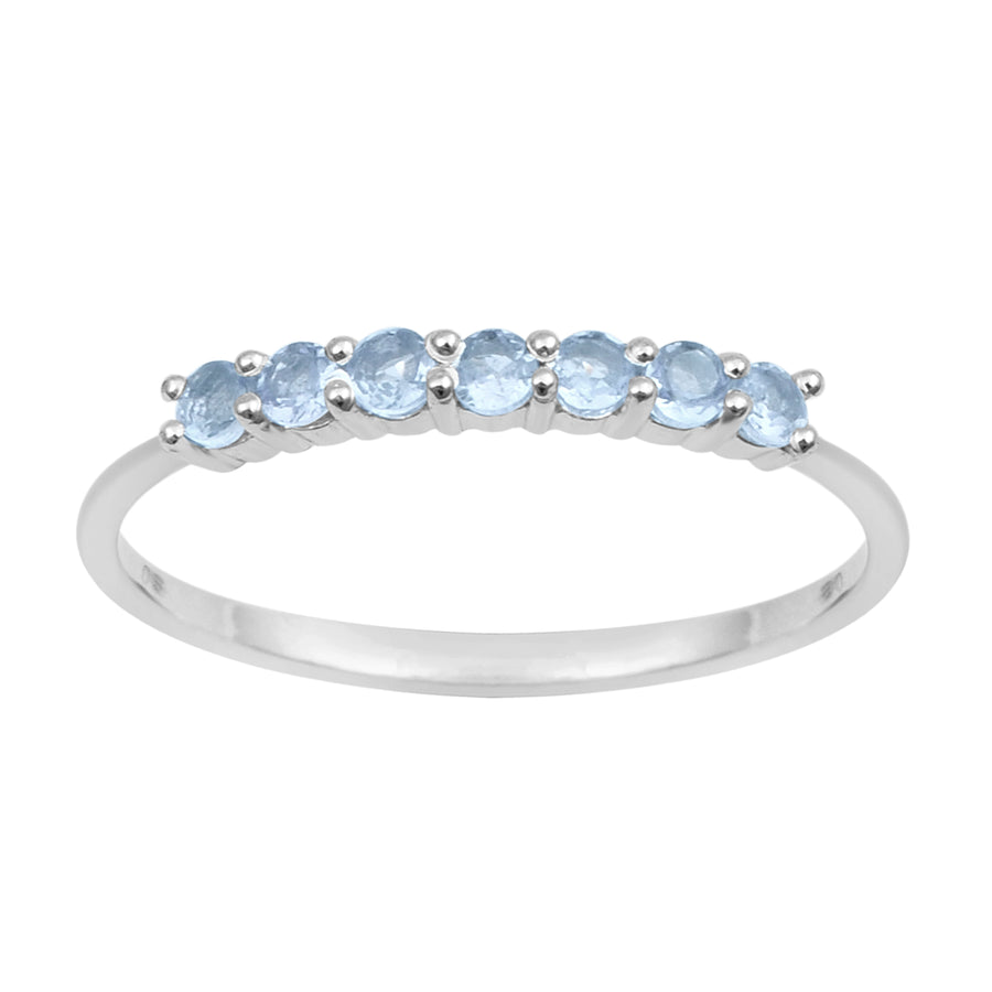 Aquamarine Seven Stone Ring - Sterling Silver