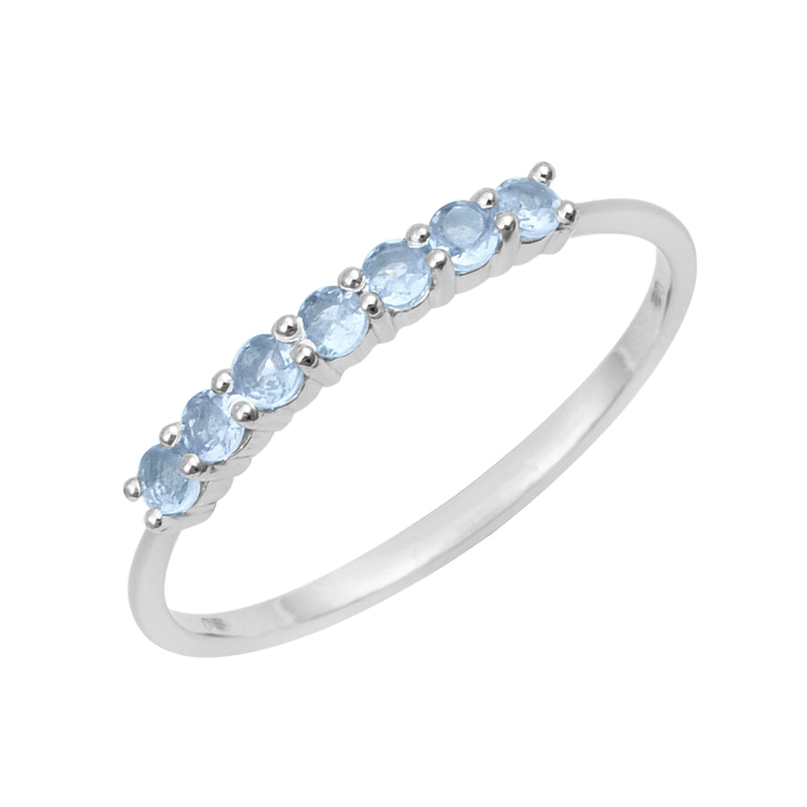 Aquamarine Seven Stone Ring - Sterling Silver