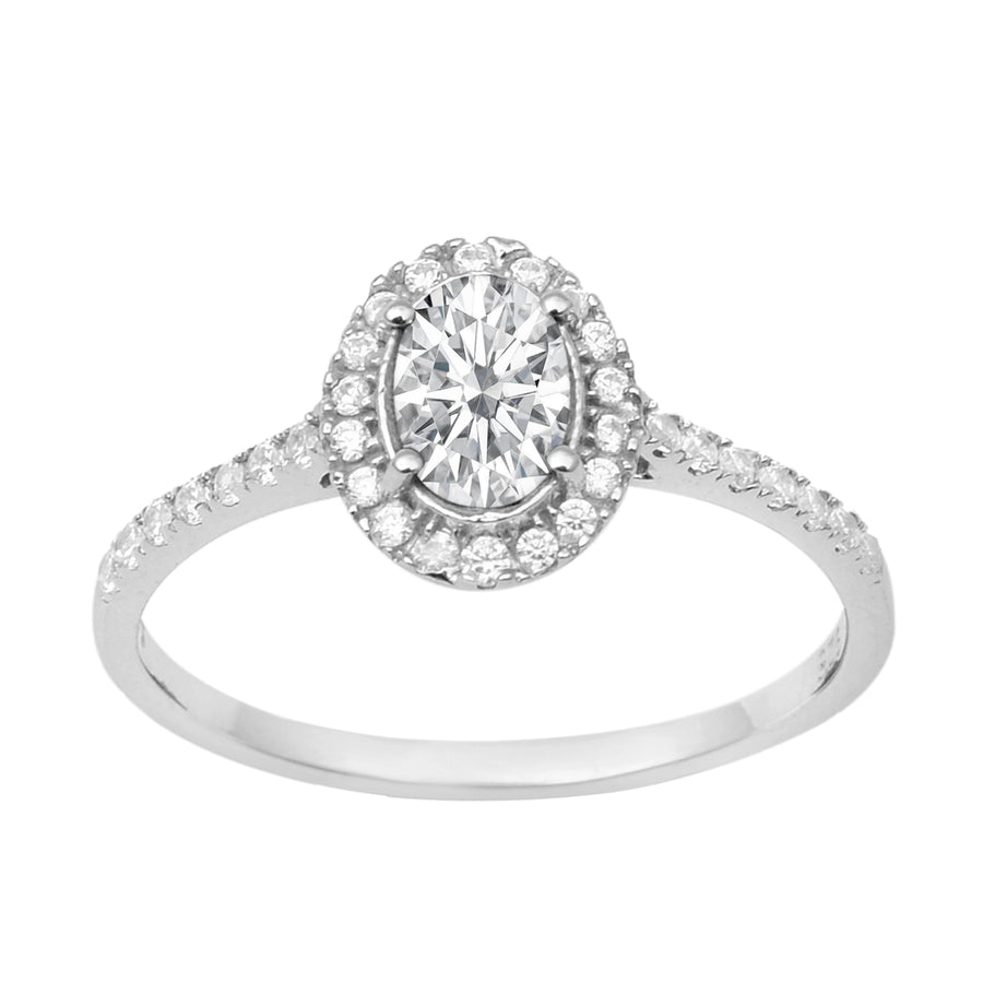Moissanite Halo Pave Band Ring – Sterling Silver