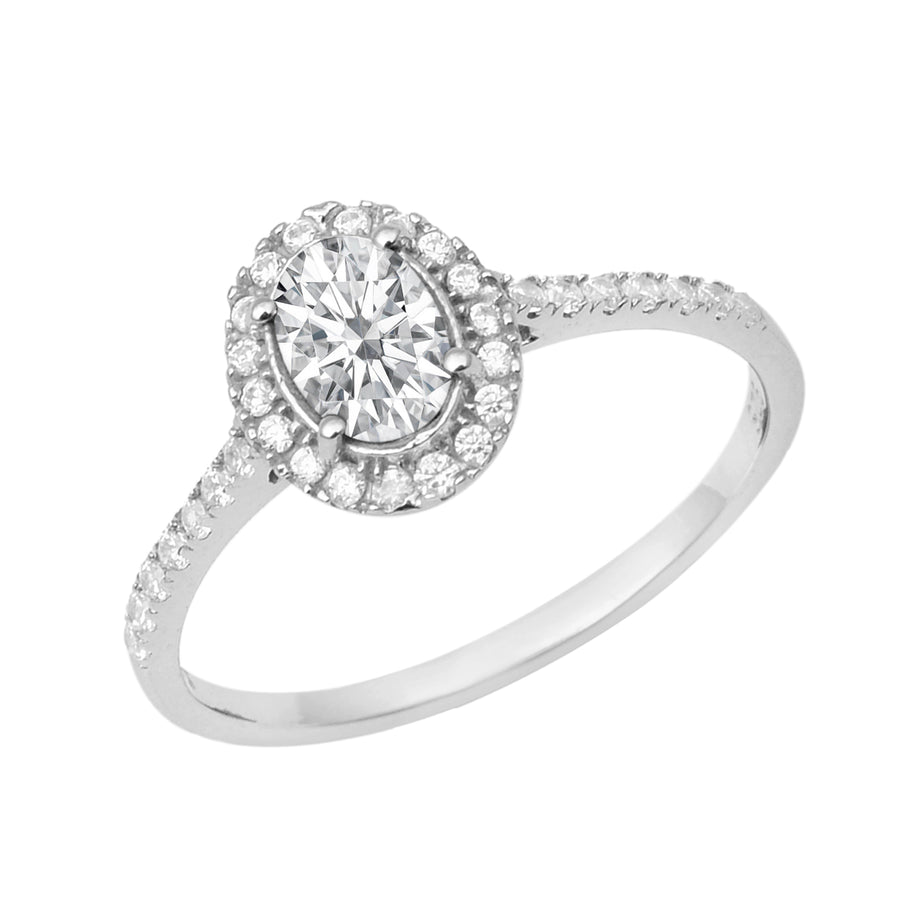 Moissanite Halo Pave Band Ring – Sterling Silver