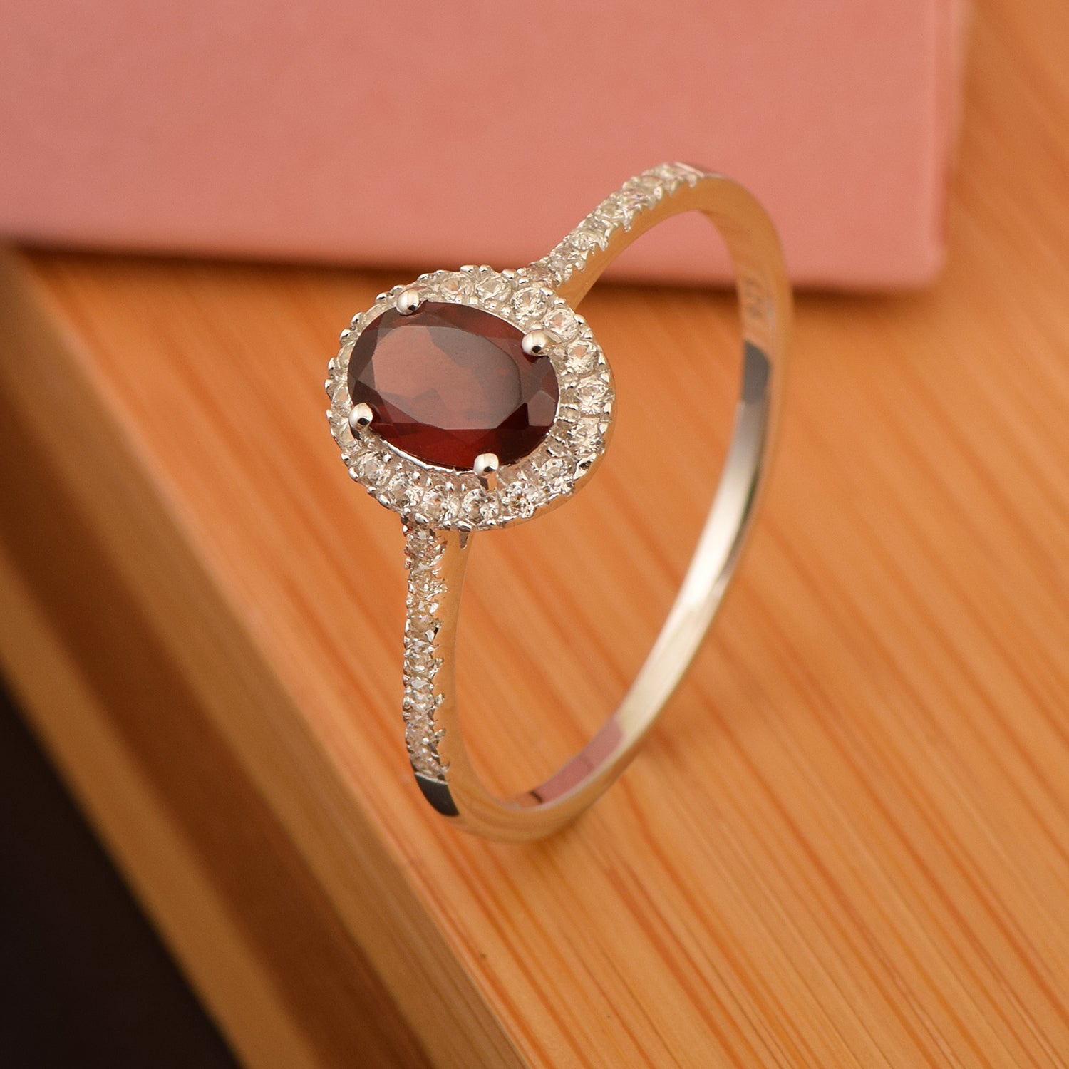 925 Sterling Silver Oval Garnet Women's Solitaire Ring - Kimaya INC