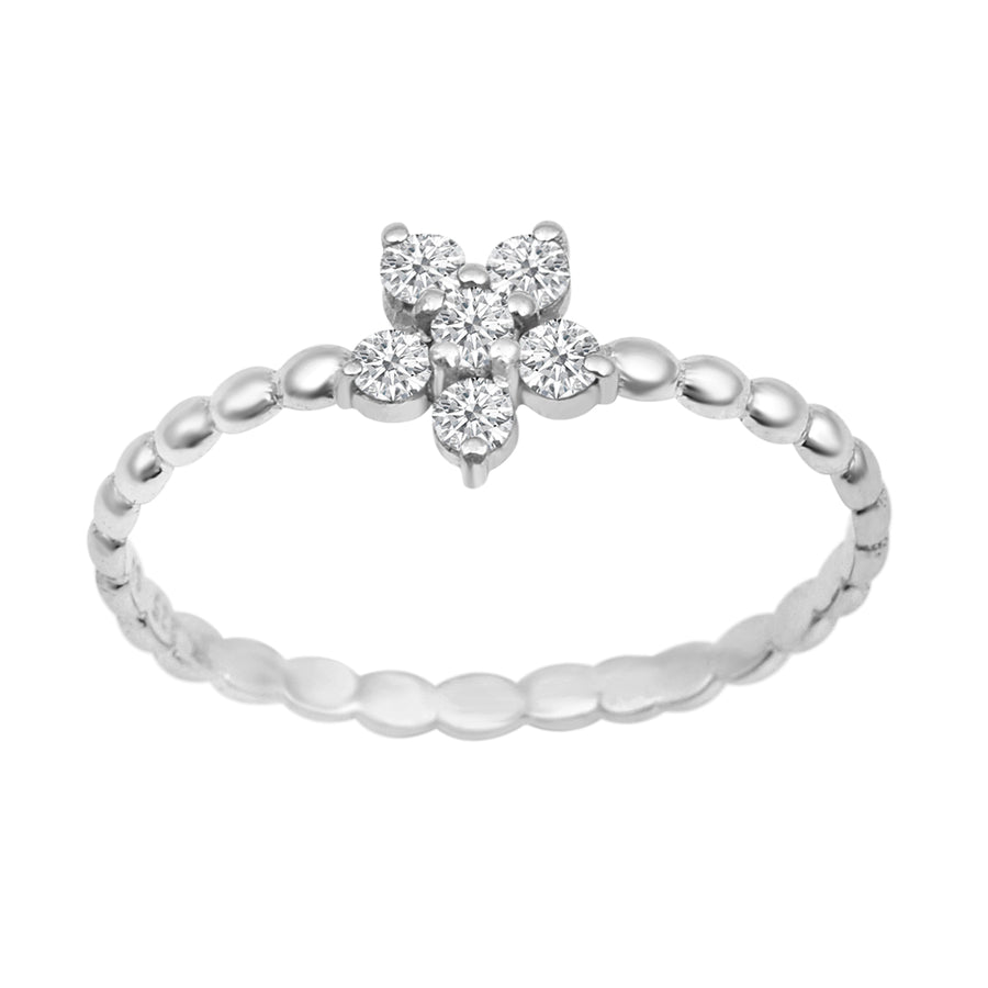 Moissanite Floral Cluster Beaded Band Ring – Sterling Silver